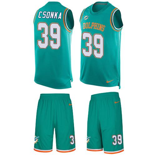 Nike Dolphins #39 Larry Csonka Aqua Green Team Color Men's Stitched NFL Limited Tank Top Suit Jersey